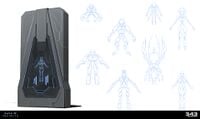 Concept art for Halo Infinite of a cylix and the various holograms that it can display.