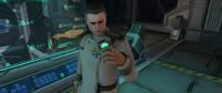 Keyes holding a data crystal chip in Halo: Combat Evolved Anniversary.