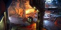 Concept art of the interiors of the ship-breaking facility.