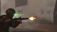An ODST firing an M7S SMG at Yanme'e.