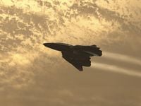 A screenshot of an F-99 Wombat UCAV in the skies on the level Uplift Reserve.