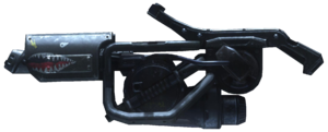 A cropped screenshot of the side view of an M7057 flamethrower.
