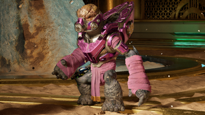 An Unggoy Sacristan Mendicant with a Eos'Mak-pattern plasma pistol aboard the Triumph of Tolerance during Operation: METEORITE. Screenshot taken from Halo: Campaign Evolved campaign level Boarding Action.