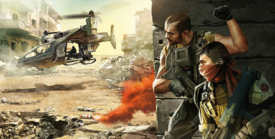 Artwork depicting Insurrectionists preparing to attack a UNSC UH-144 Falcon.