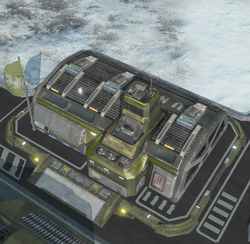 A screenshot of the UNSC Barracks building.