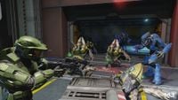 The Master Chief battles Covenant boarding parties on Cairo Station.