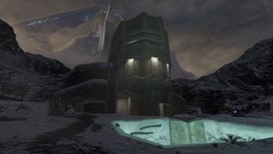 A station for an Anti-gravity gondola near the Library of Installation 05, as seen in Halo 2: Anniversary campaign level Quarantine Zone.