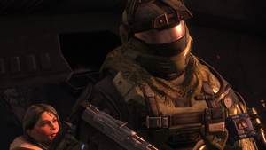 Jun-A266 and Catherine Halsey departing from the remnants of NOBLE Team.