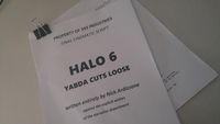 Front page of the fake joke script, used as a prop in their Halo Mannequin Challenge.
