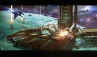 Halo 2: Anniversary concept art for the space battle around Cairo Station.