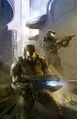 A Spartan-II using a plasma repeater on the cover of Halo: First Strike.