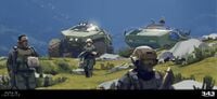 Concept art of UNSC Marines patrolling on Installation 07.