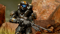 A Spartan wielding an SRS99-S5 AM in Halo 4.