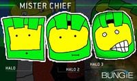 The evolution of the Mister Chief through Halo: Combat Evolved, Halo 2, and finally Halo 3.