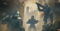 An ODST using an MA37 during the Battle of Mombasa in Halo: Spartan Strike.