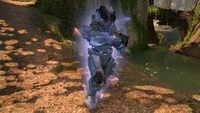 Glowing effects around a Spartan while the Quantum Translocator is active.