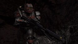 Screenshot of an Ardent-clad Spartan in Halo Infinite used to represent August-099 on Arcadia during the events of Halo: Hippocratica.