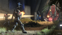 A Spartan-IV, utilizing the helmet during a fight for a vault on Fragmentation.