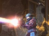 A Spartan-III firing the focus rifle during the Halo: Reach Multiplayer Beta.