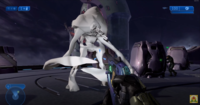 A Juggernaut spawned into Halo 2: Anniversary viewed in remastered graphics. The model lacks a texture, as it is not intended to be seen.