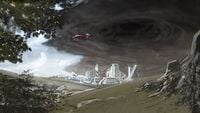 Halo 3 concept art of the storm above the portal.