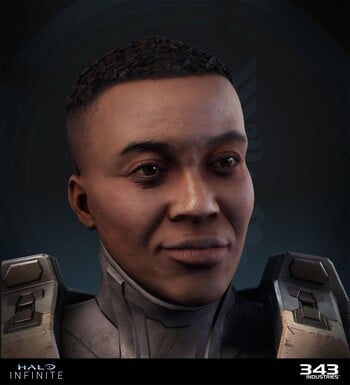 Render of Spartan Commander Laurette Agryna's face.