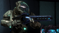 A Sangheili Ranger wielding the focus rifle in Halo: Reach.