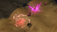 The scorch effect left behind by a plasma mine and another plasma mine detonating in Halo Wars 2.