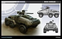 Unused concept painting of the M35 Cougar produced for Halo Wars, and later reused in the Halo Encyclopedia (2022 edition).