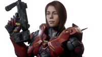 A close-up render of Spartan Vale without her helmet.