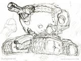 Very early sketches of a human tank for Halo: Combat Evolved, before the Scorpion's form was finalised.