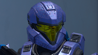 A close-up view of the GEN3 War Master helmet in Halo Infinite.