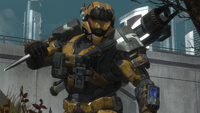 A Commando-clad Spartan with an M1 combat knife in Halo: Reach.