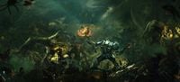 Concept art of Atriox fighting the Flood for Halo Wars 2