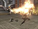 An example of the flamethrower's ignition on a player.