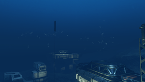 The lights of Splendid Intention's wreckage in the distance on the map Fathom.