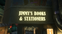 Jimmy's Books & Stationers sign on Streets.