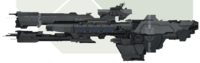 Concept art for Halo Infinite's UNSC Sword of Ascalaphus, a redesigned frigate heavily based on the Paris.
