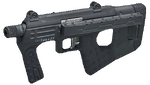 An angled profile view of the final Halo 2-era M7 SMG.