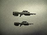 The Spartan Scout's Battle Rifle (bottom) compared with a Battle Rifle from another figure (top).