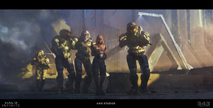 Concept art of the Halo Infinite Multiplayer Season 1 Cinematic Intro.