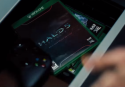 Unreleased Halo 5: Guardians game box art visible in Mission: Impossible – Rogue Nation as product placement.