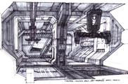 Concept art of Cairo Station's fighter launch bay for Halo 2.