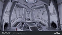 Concept art of the hunting lodge interior.