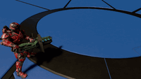 A Spartan firing his ONI Gauss Turret.