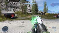 A first-person view of the Unbound Plasma Pistol charging up.