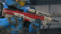 A Yoroi-clad Spartan wielding the Crimson Sun MA40 weapon model on Live Fire.