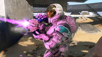 A Spartan firing the needler in Halo Infinite multiplayer.
