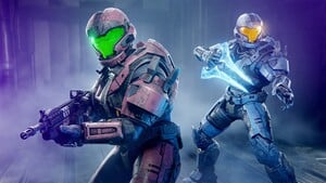 Promotional image showcasing the JFO armor from the Joint Fire event in Halo Infinite.
