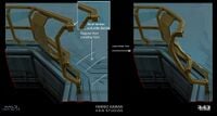 Concept art of the handrail that John is slammed into by Atriox.